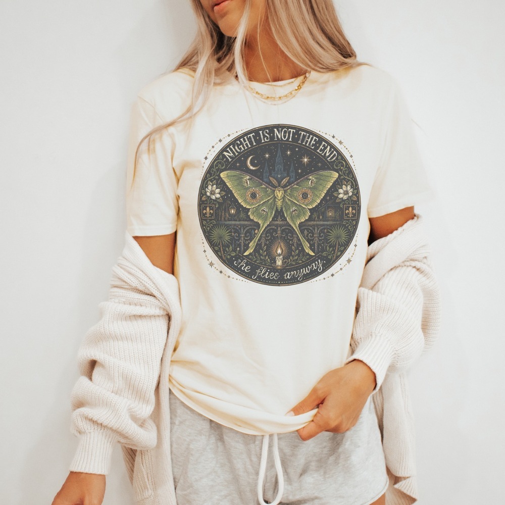 Night Is Not the End Moth Gothic Graphic Tee Vintage Mystical